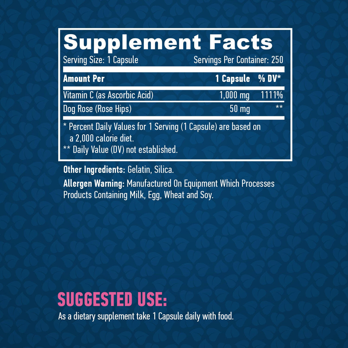 Vysokový účinok vitamínu C 1 000 mg s ružovými bokmi 250 uzáverov.