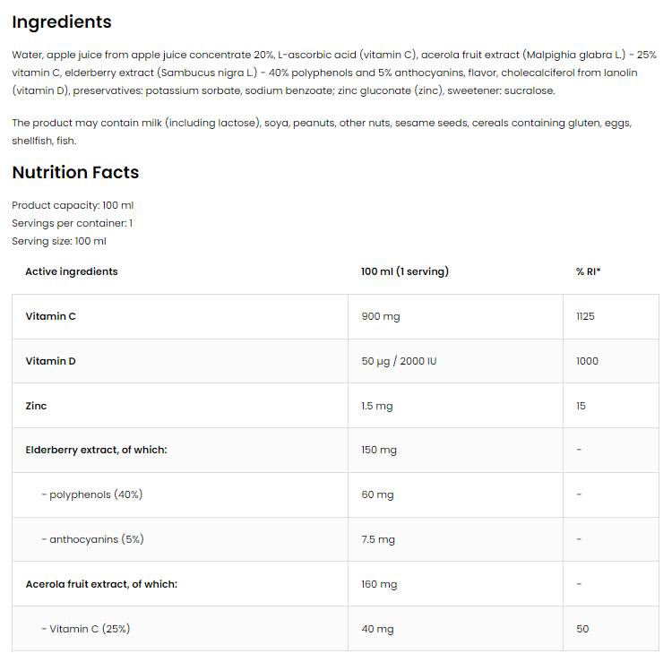 Imunita výstrel Vitamín C a D s ním a acerola 100 ml