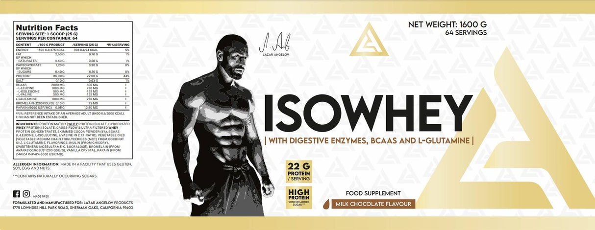 ISOWHEY | Srvátkový proteín izolát s tráviacimi enzýmami, BCAA a glutamínom - 1600 gramov