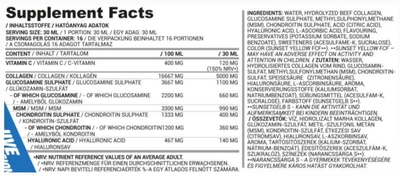 Kvapalina kĺbov | Kolagén, MSM, glukozamín, chondroitín, kyselina hyalurónová - 500 ml