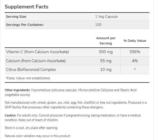 Vitamín C-500 | Kapsuly s vápnikom Ascorbát -C - 250