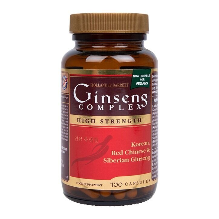 Ginsengov komplex (kórejské, červené čínske a sibírske ženšen) 100 kapsúl Holland & Barrett