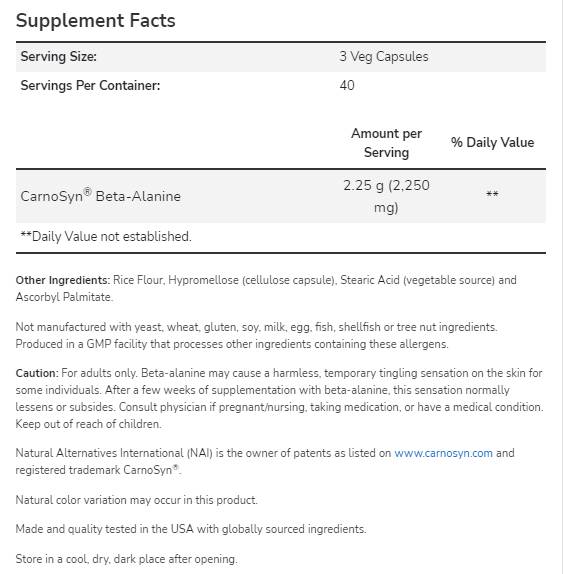 Beta-alanín 750 mg | Carnosyn® - 120 kapsúl