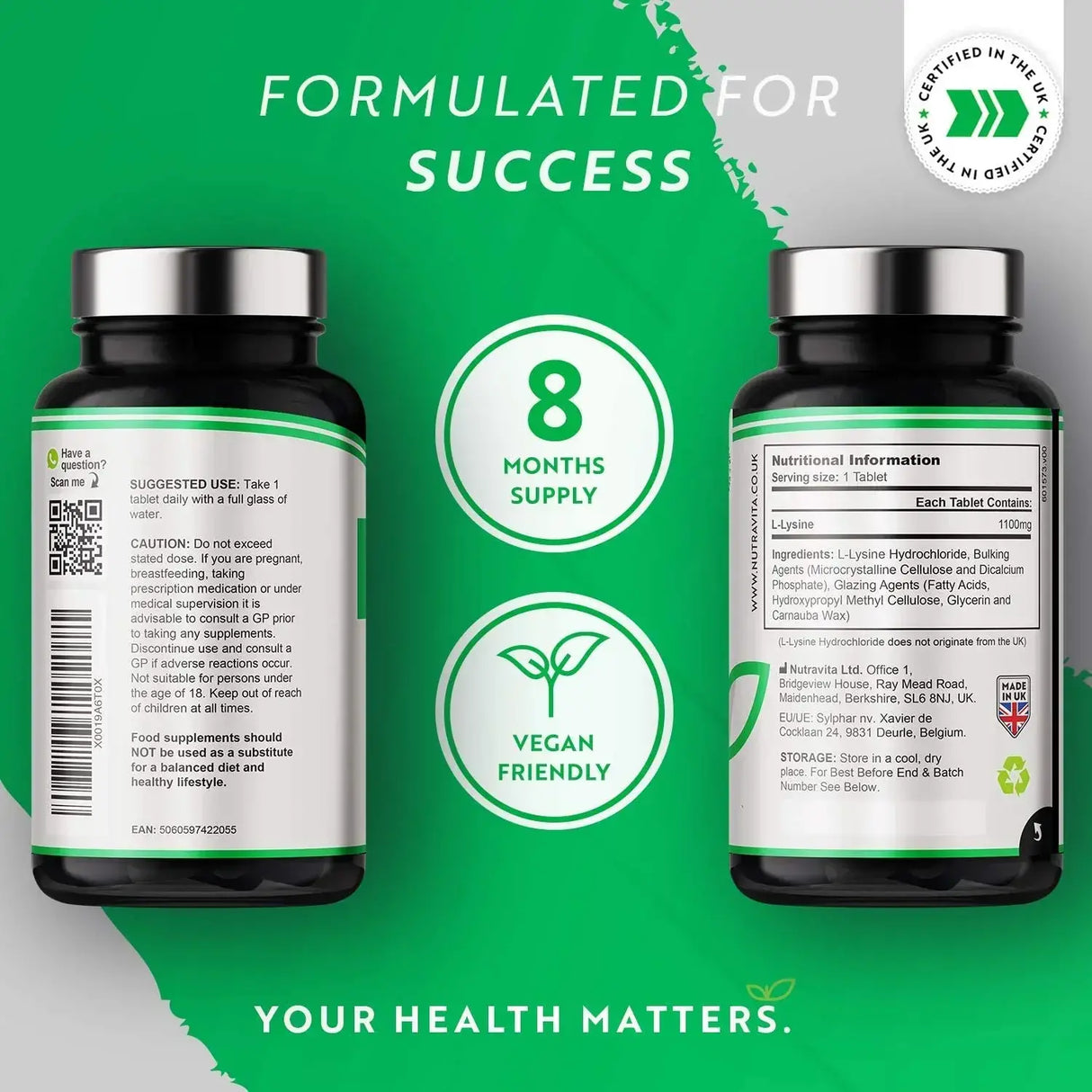 L-lysine 1100 mg 240 vegánskych tabliet