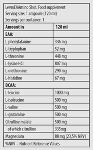 Shot Levro Eaamino Éterické aminokyseliny - 24 x 120 ml