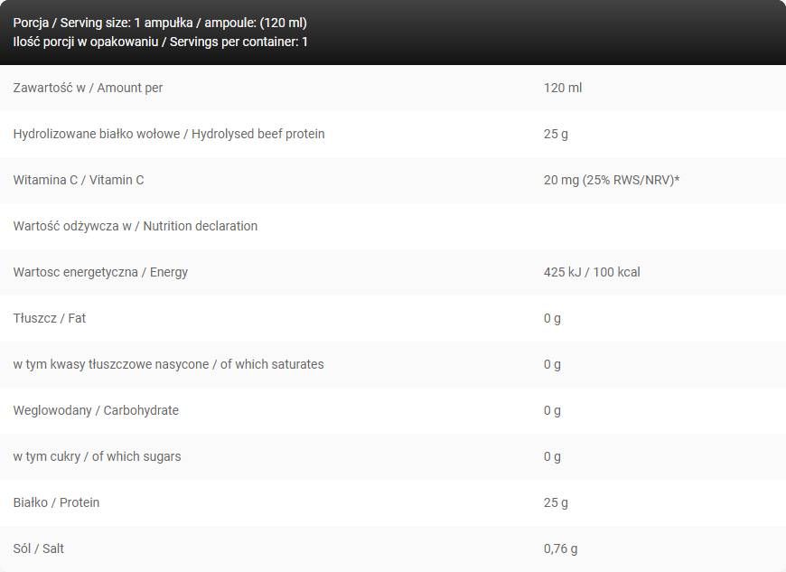 Levrohipro Shot / 25 g hydrolyzovaného hovädzieho proteínu s nulovým cukrom - 120 ml