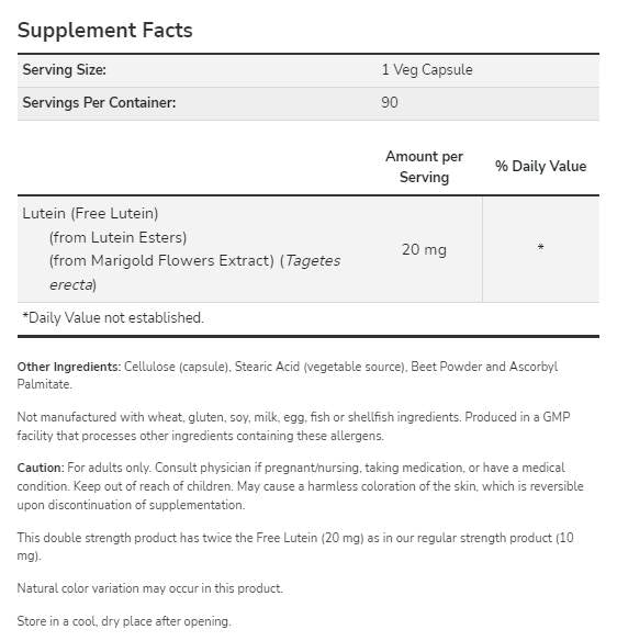 Lutein Esteter 20 mg | Dvojitá pevnosť - 90 kapsúl