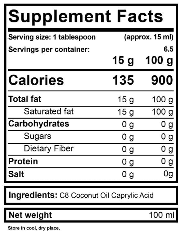 Olej MCT 100% kvapalina C8 - 100 ml