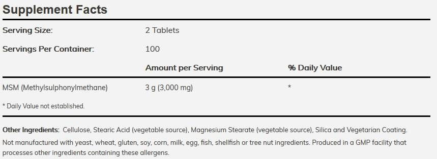 MSM 1500 mg - 200 tabliet
