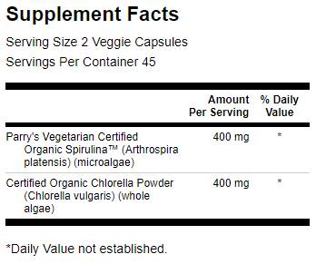 Vyrobené z organickej spirulíny a chlorelly 400 mg 90 kapsúl