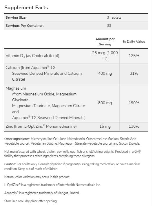 Horčík a vápnik s vitamínom D3 a L -Optizinc - 250 tabliet
