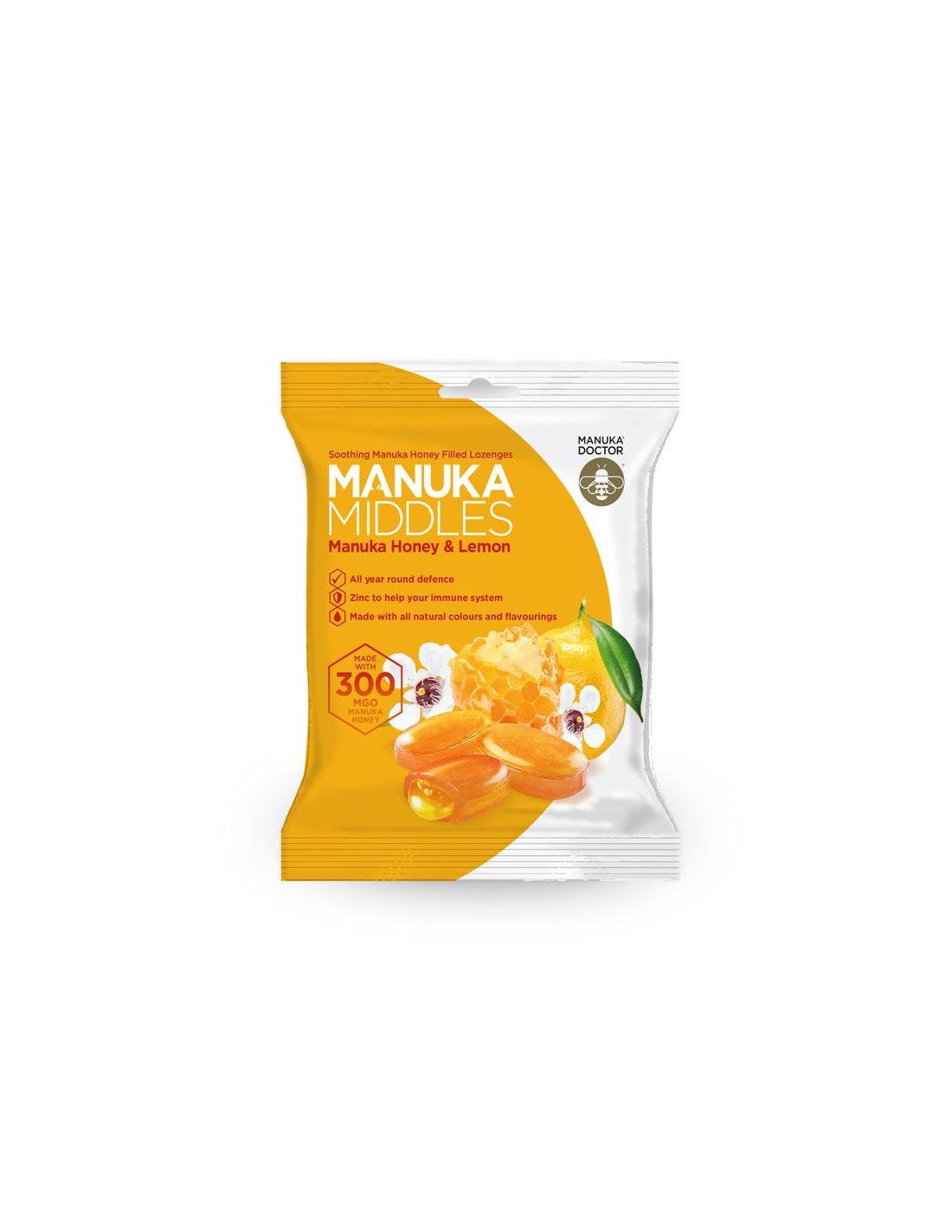 Vynikajúce pastilky s manuka medom, zinkom a citrónom - Manuka Middles Honey & Lemon Mgo 300