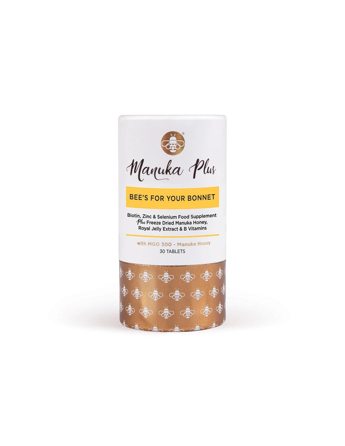 Manuka Plus® Bee's pre vašu kapotu/ receptúru pre vlasy, pokožku a nechty s medom z tabliet Manuka Mgo 300 x 30