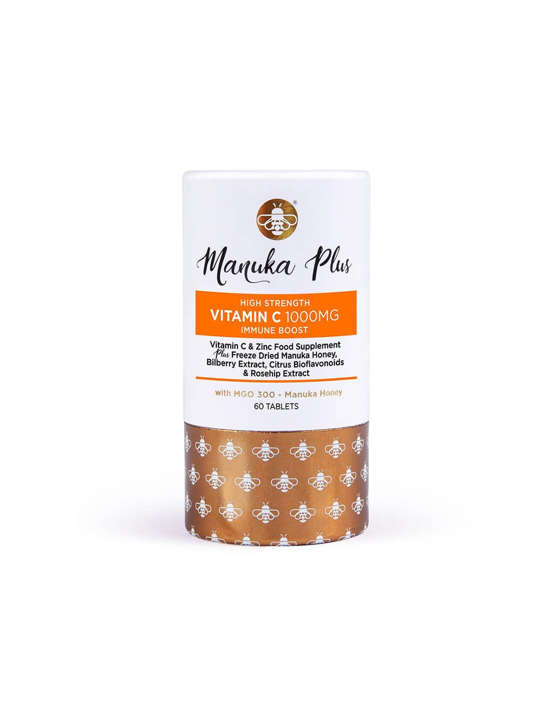 Manuka plus vysokorúdza vitamín C imunitný podpora s MgO 300 / Formula pre silnú imunitu s Manuka Honey, 60 tabliet