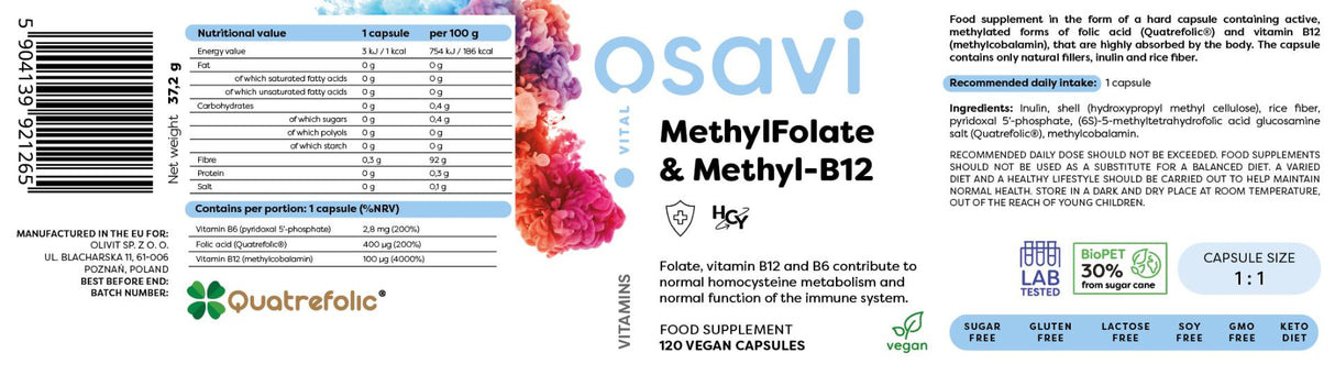 Metylfolát a metyl-B12 | s quatrefolom® - 120 kapsúl