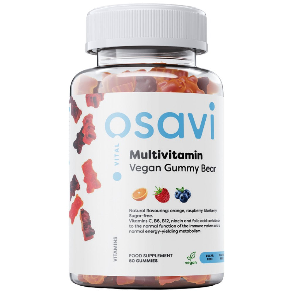 Multivitamínové vegánske gumové medveď | Oranžová, malina, čučoriedka - 60 gumových cukroviniek
