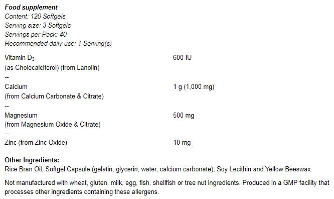 Vápnik a horčík softgels / s vit d a zinok - 120 gélových kapsúl