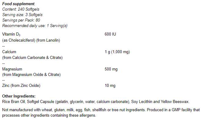 Vápnik a horčík softgels / s vit d a zinok - 120 gélových kapsúl