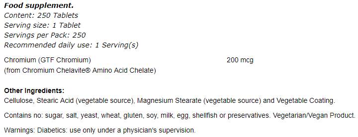 GTF Chromium 200 mcg - 250 tabliet
