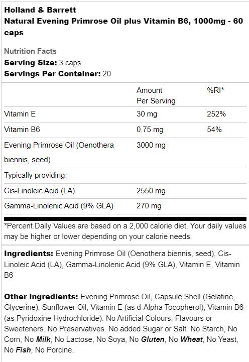 Prírodný večer Primrose Oil 1000 mg | Plus vitamín B6 - 60 kapsúl