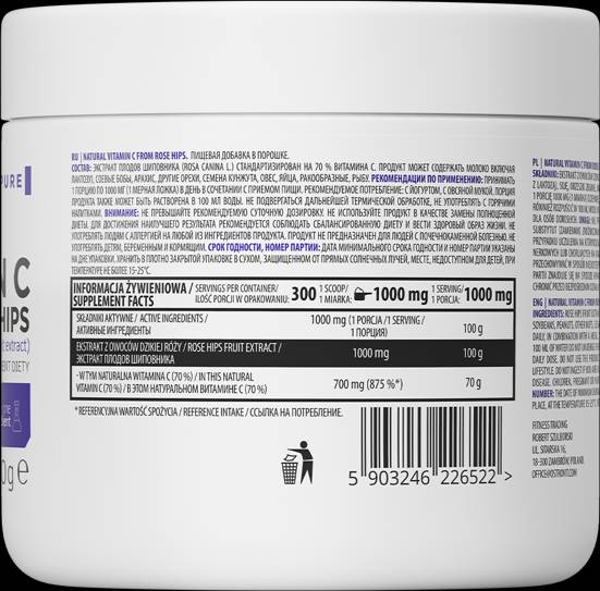 Prírodný prášok vitamínu C / z ružových bokov 300 gramov