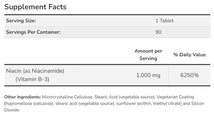 Niacinamid 1000 mg - 90 tabliet