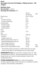 Nórsky olej z pečene 1 000 mg | Citrónovo príchuť - 180 gélových kapsúl