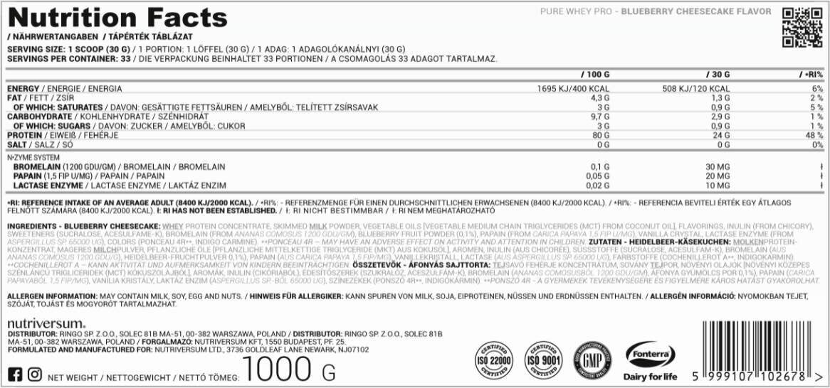 <tc>Nutriversum</tc> Whey Pro Pure | so systémom N-Zyme [2000 gramov, 66 dávok]