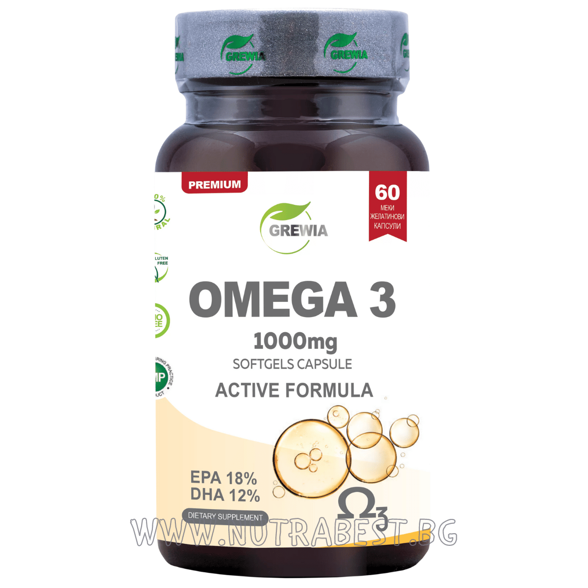 Omega 3 1 000 mg - aktívny vzorec / 60 kapsúl, 30 dávok / grewia
