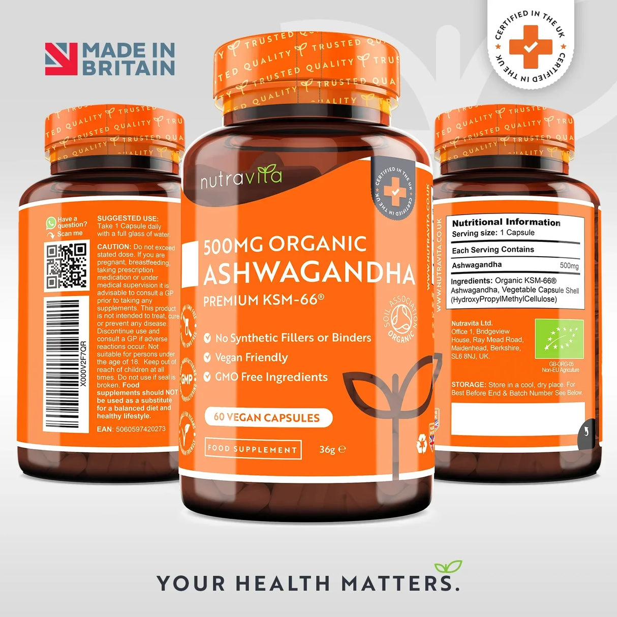 Organické Ashwagandha KSM 66 - Bio Ashwagandha 500 mg 60 vegánskych kapsúl