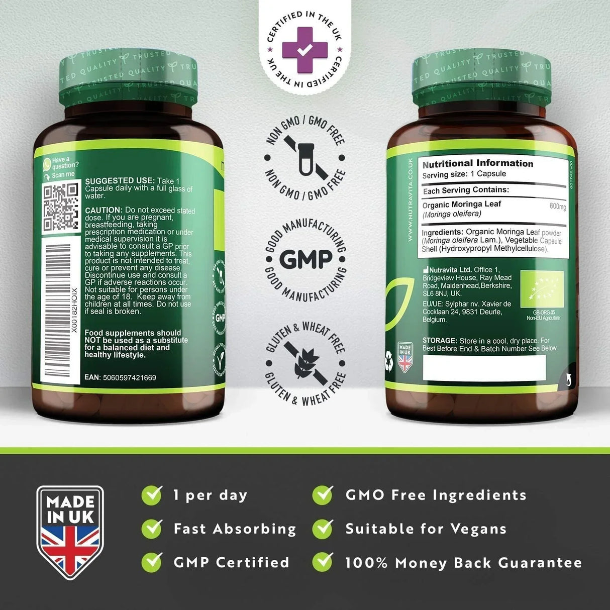 Organic Moringa - Bio Moringa 600 mg 120 Veganské kapsuly