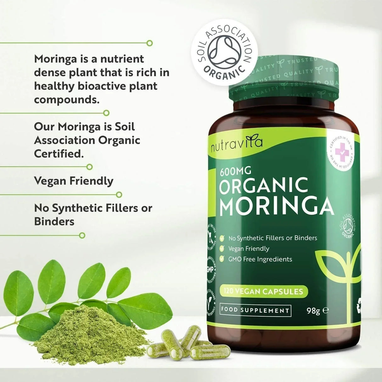 Organic Moringa - Bio Moringa 600 mg 120 Veganské kapsuly