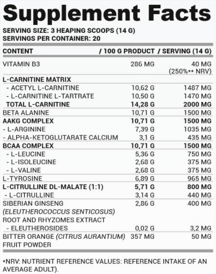 PWO Zero Cafein | Stimulovaný prášok pred tréningom-280 gramov