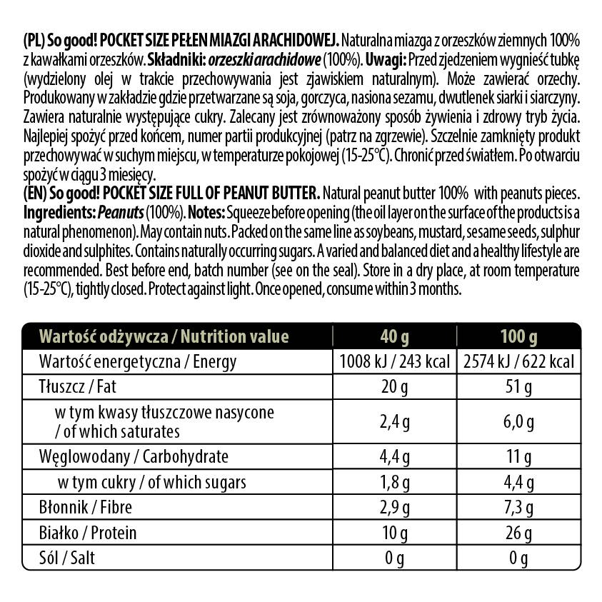 Veľkosť vrecka / plná pasty z arašidového masla / chrumkavej 40 gramov