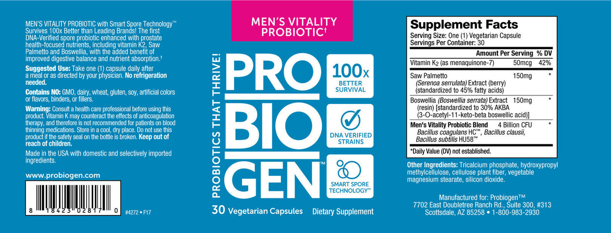 <tc>Probiogen</tc> Men`s Vitality Probiotic - Probiotikum pre mužov - 30 kapsúl