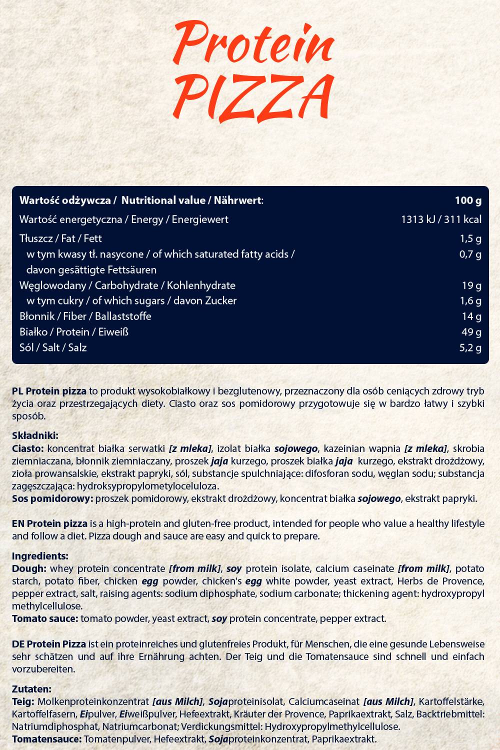 Proteínová pizza Bezlepkové - 600 gramov