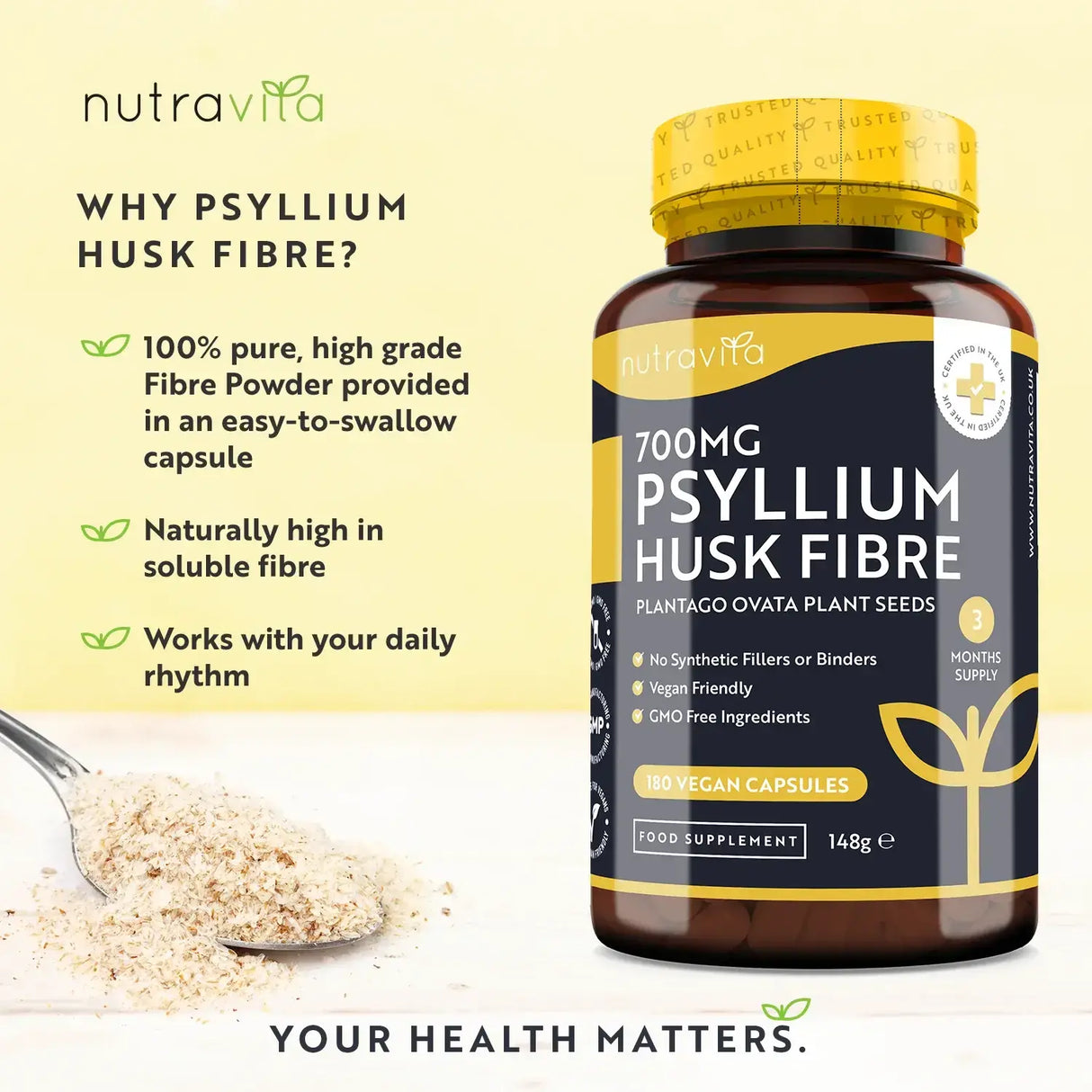 Psyllium Husk Fiber 700 mg 180 Vcaps <tc>Nutravita</tc>