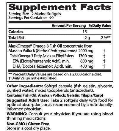 Čistý divoký aljašský rybí olej 1000 mg (180 kapsúl, 180 dávok) <tc>Doctor's Best</tc>