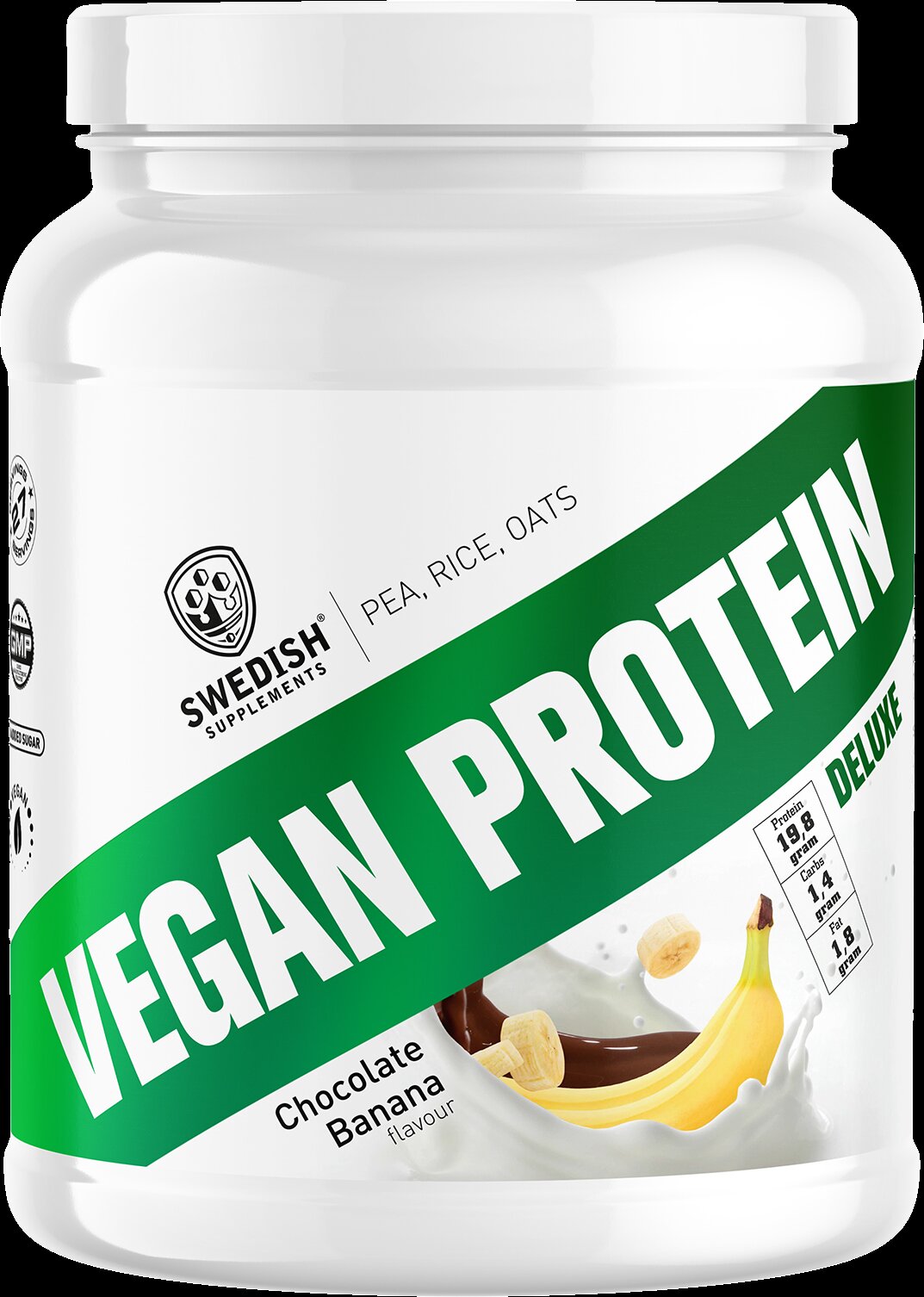 <tc>Swedish Supplements</tc> Vegan Protein Deluxe | z hrachu, ryže a ovsa [750 gramov, 27 dávok]