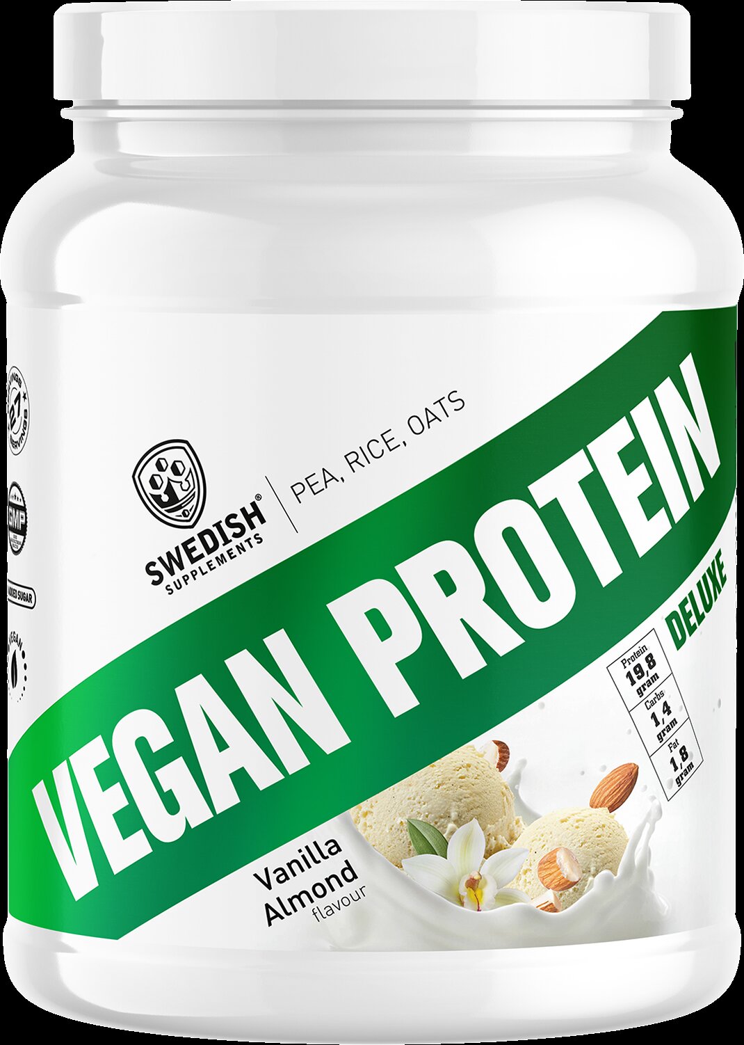 <tc>Swedish Supplements</tc> Vegan Protein Deluxe | z hrachu, ryže a ovsa [750 gramov, 27 dávok]