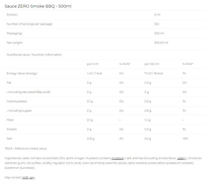 Omáčka nula - dym BBQ - 500 ml