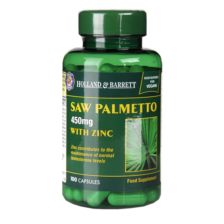 Palmetto so zinkom (píla palmetto so zinkom) 100 vegánskych kapsúl Holland & Barrett