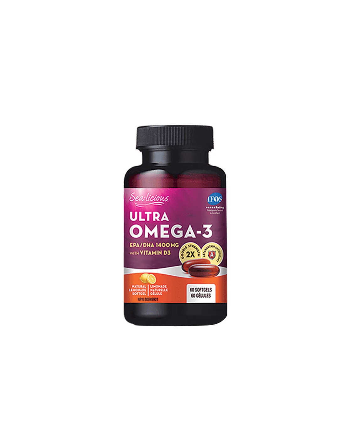 Sea-Licious® Ultra Omega-3 s vitamínom D3 - Omega-3 + vitamín D3, 60 mäkkých želatínových kapsúl <tc>Natural Factors</tc>
