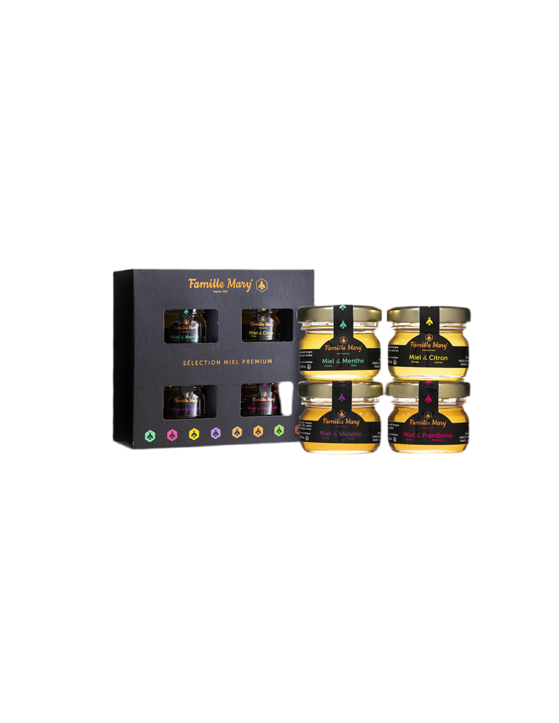 Výber prémiových akálnych honeys s éterickými olejmi - Selection Miel Premium, 4 ks. x 30 g
