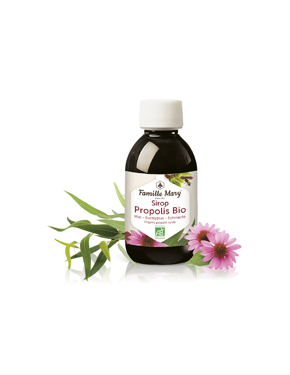 SIROP propolis bio (s medom, eukalyptom a echinacea), 150 ml famille Mary