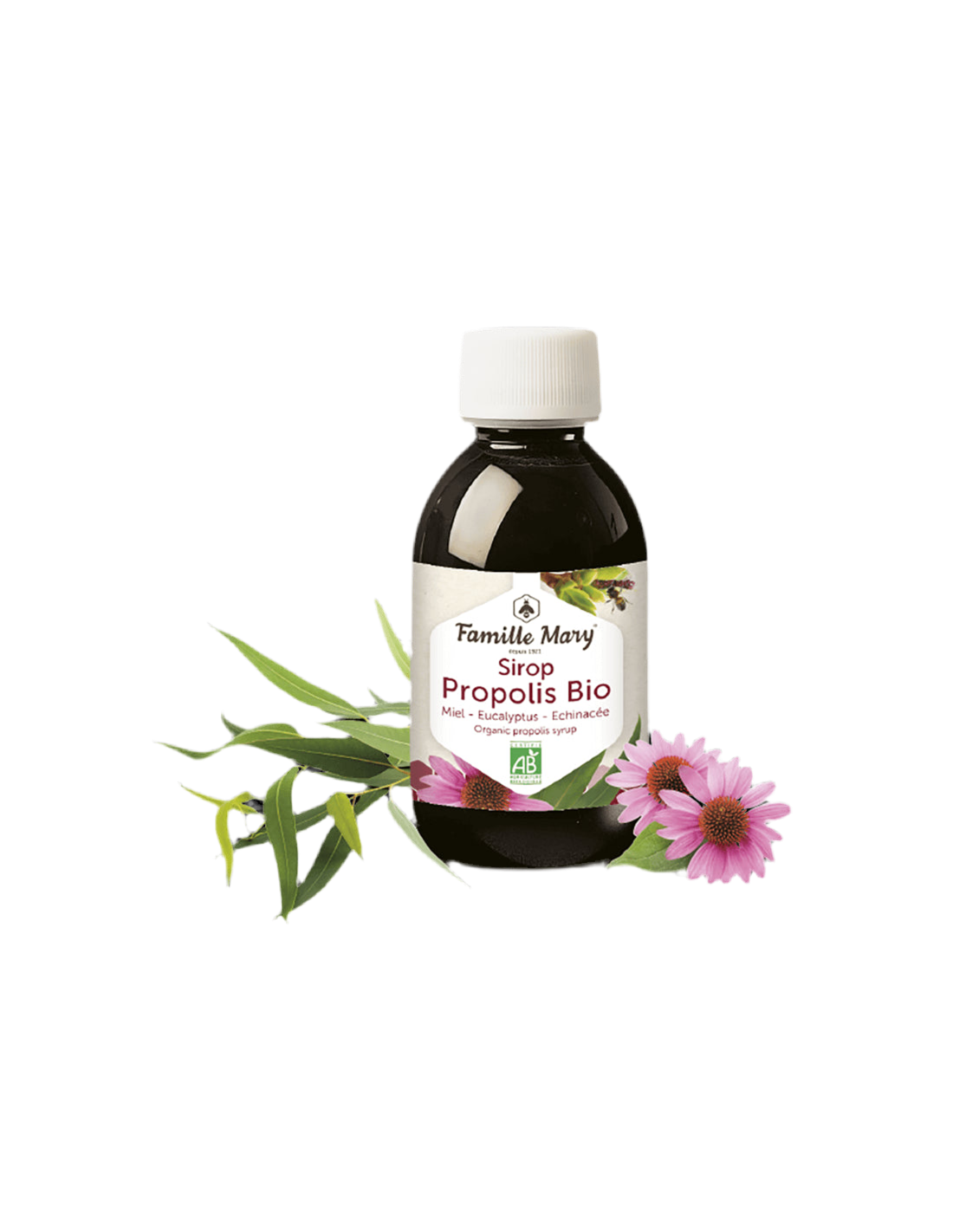 SIROP propolis bio (s medom, eukalyptom a echinacea), 150 ml famille Mary