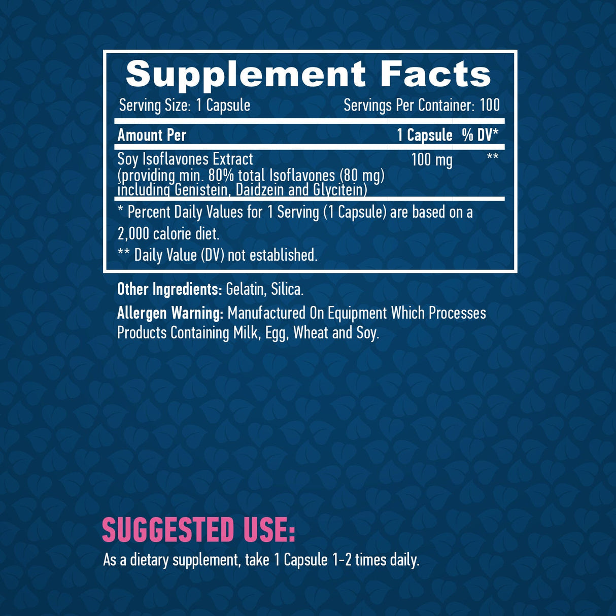 Sójové izoflavóny 80% extrahovať ne-GMO 100 mg / 100 čiapky.