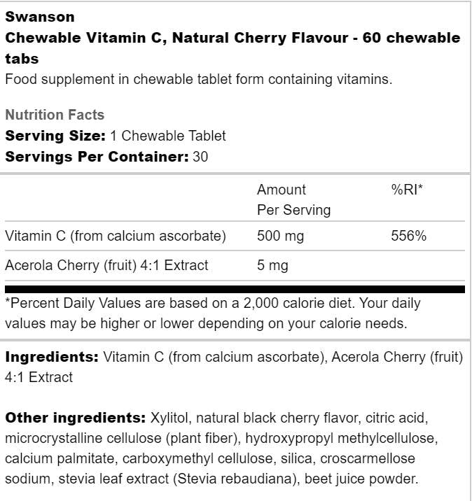 Žuvateľný vitamín C 500 mg 60 tabliet bez cukru