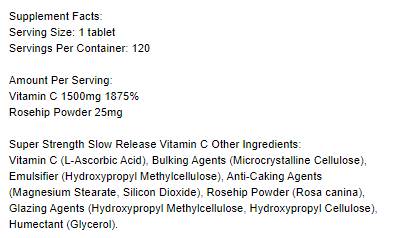 Super pevné pomalé uvoľňovanie Vitamín C 1500 mg - 120 tabliet