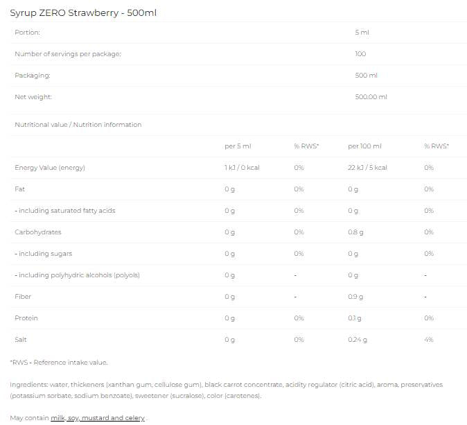 Sirup nula - jahoda - 500 ml